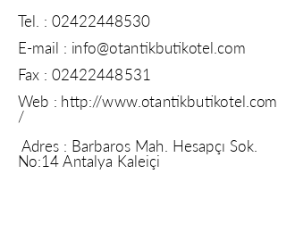 Otantik Butik Otel iletiim bilgileri